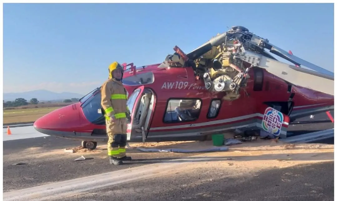 Ambulancia aérea del Gobierno de Oaxaca se accidenta en maniobra de aterrizaje