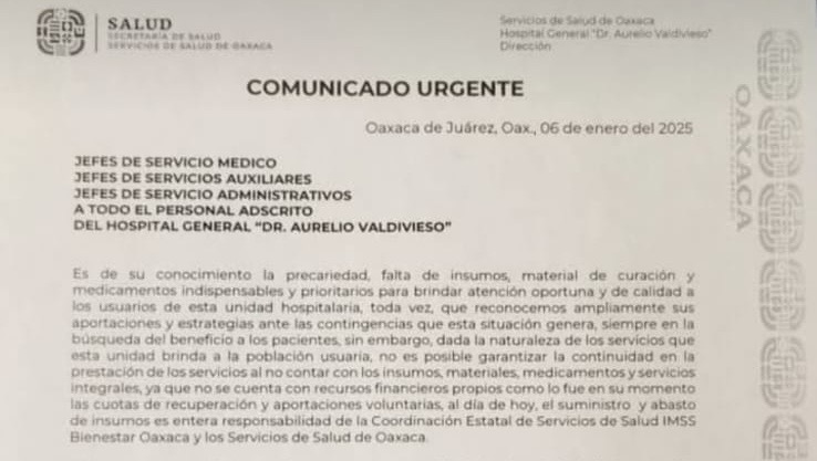 Oaxaca lejos de ser como Dinamarca; por falta de insumos y hasta de agua suspenden cirugías en el Hospital Civil