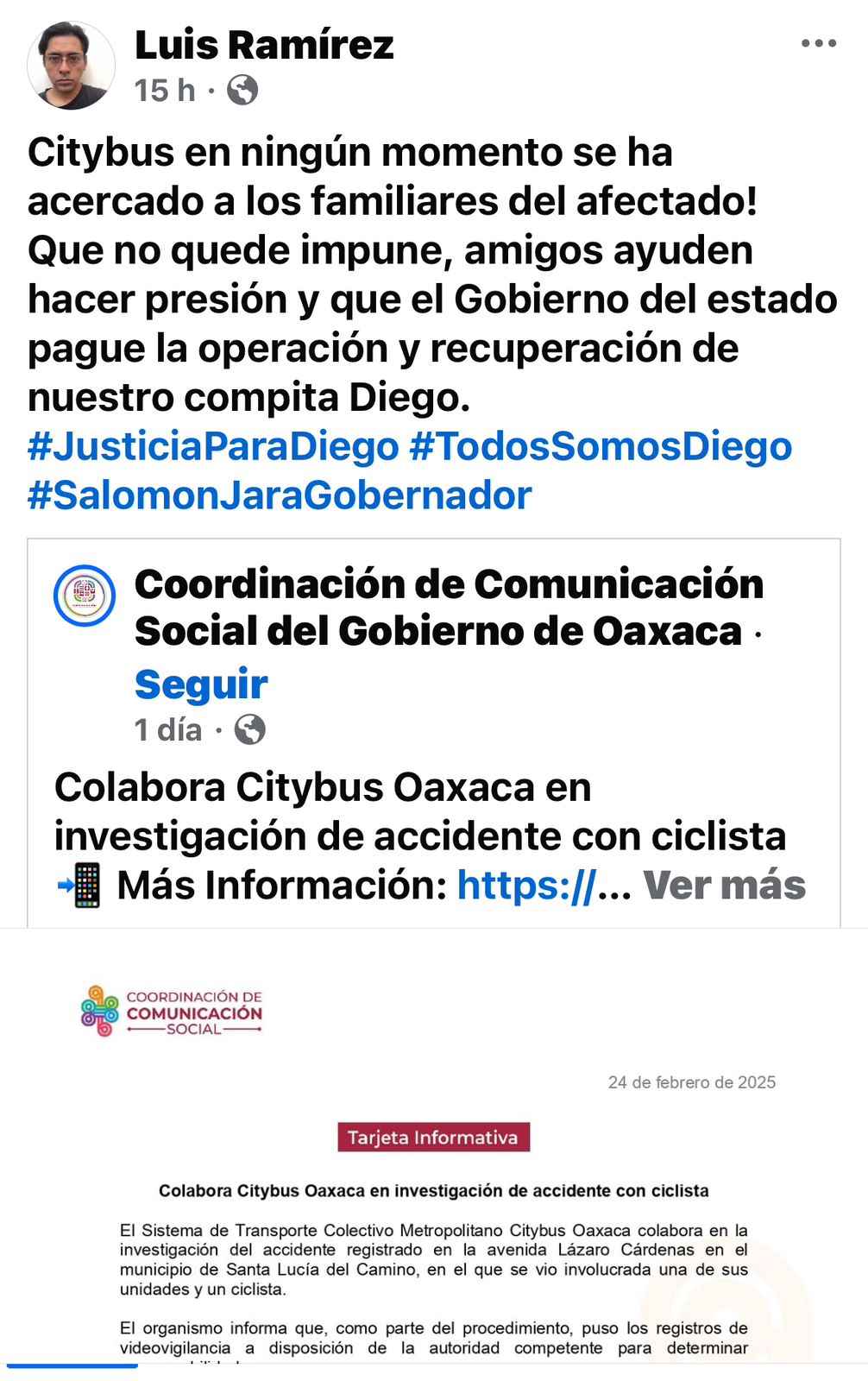 Exigen justicia para Diego, fue atropellado por un Citybus y está grave: “Urgen donadores para salvarlo”