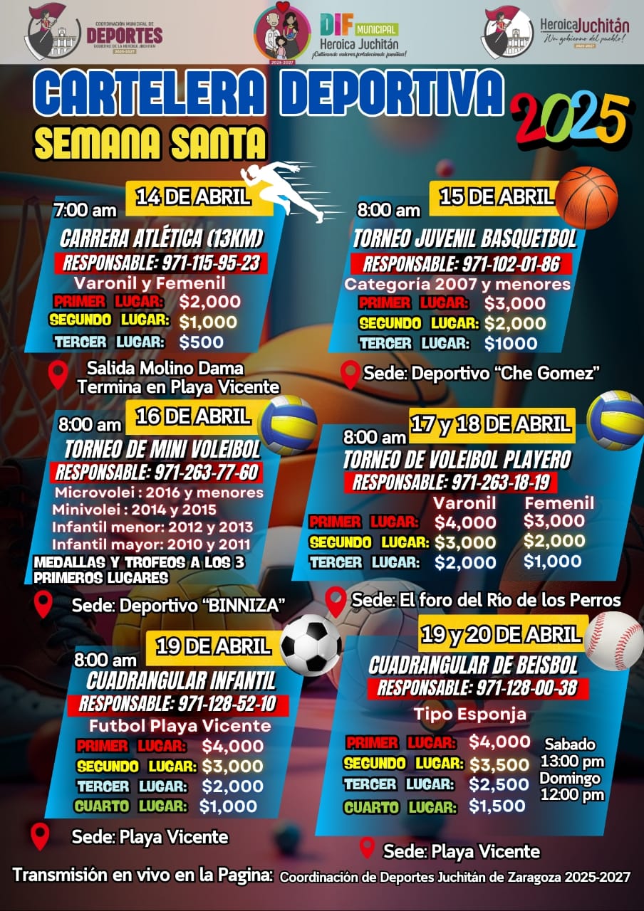 Gobierno juchiteco anuncia actividades deportivas en Semana Santa 2025