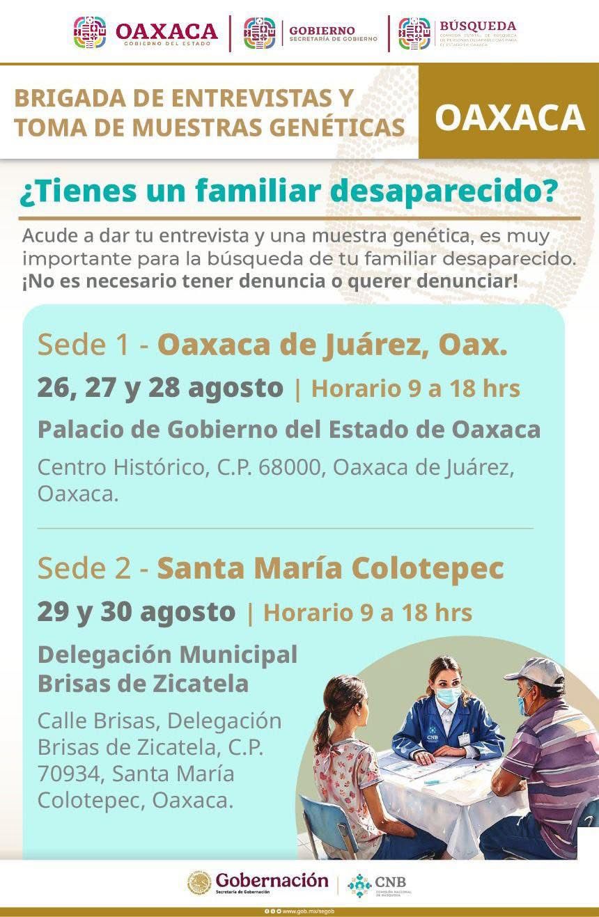 Convoca CLB Oaxaca a familias a participar en la Primera Brigada de Entrevistas y Toma de Muestras Genéticas