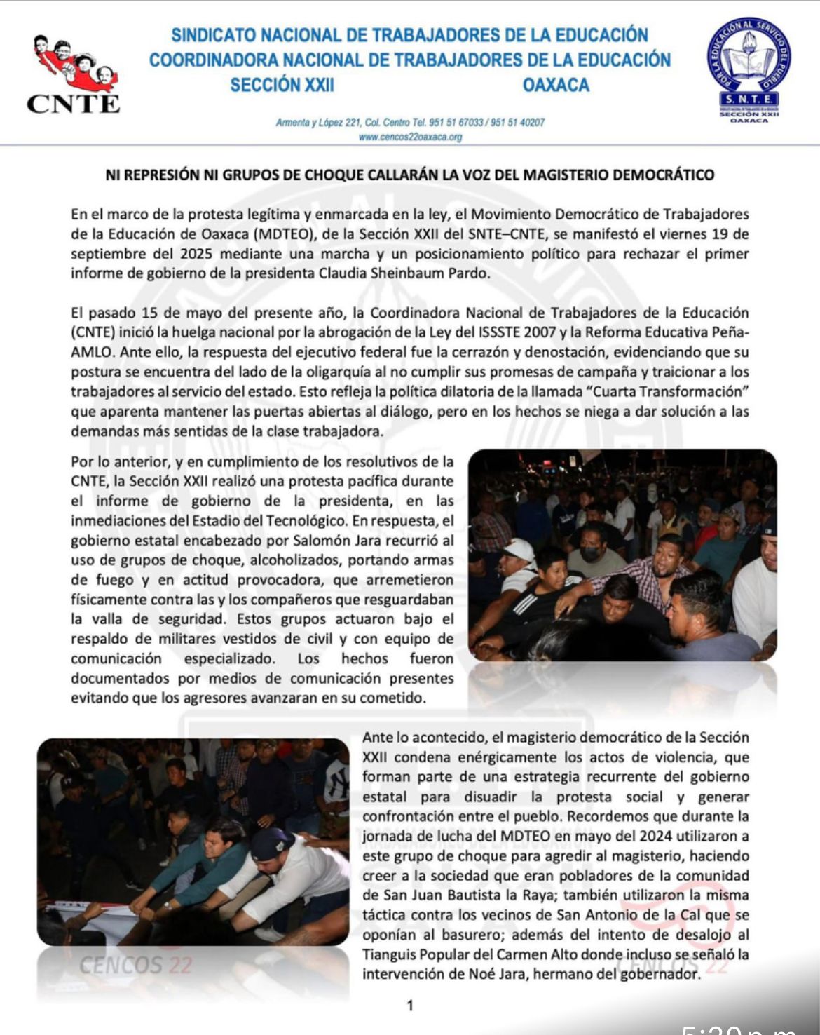 CNTE acusa a militantes de Morena de reprimir con violencia protesta magisterial en Oaxaca