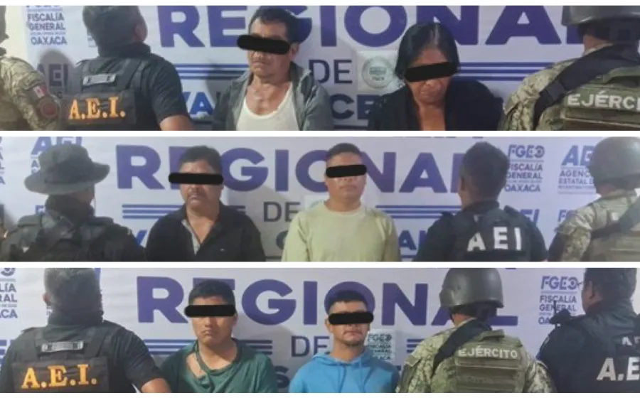 Fiscalía de Oaxaca detiene a seis personas tras operativo de captura por homicidio durante cateo realizado por la AEI