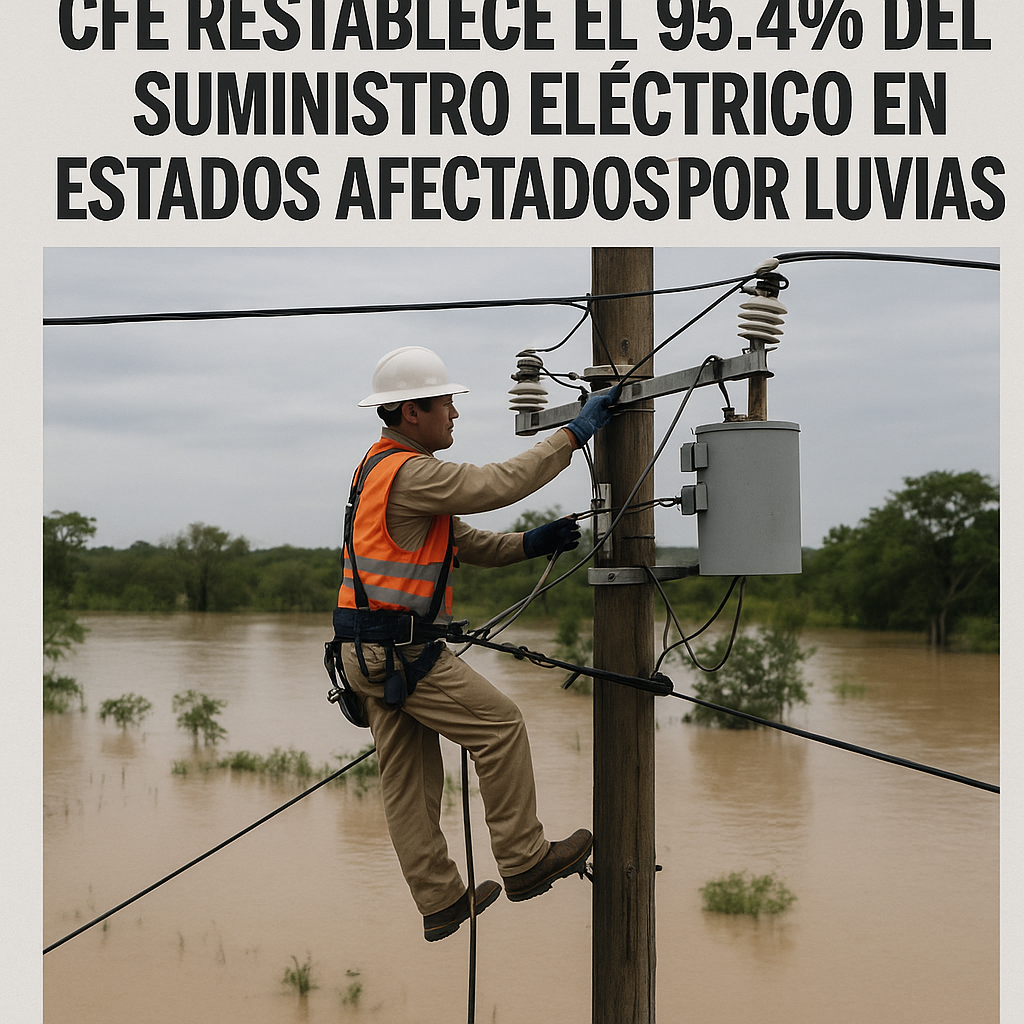 CFE restablece el 95.4% del suministro eléctrico en estados afectados por lluvias
