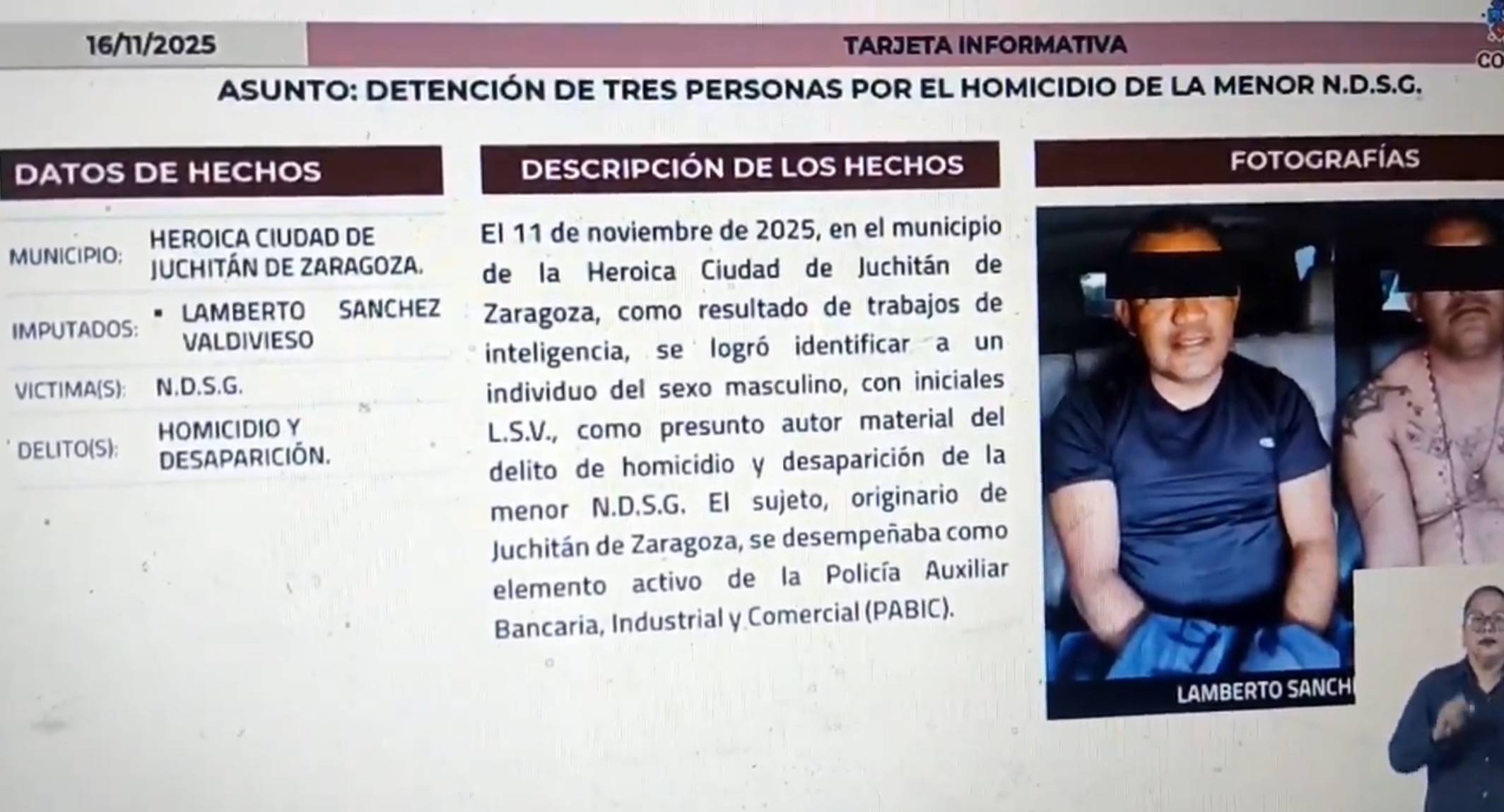 Fiscalía detiene a policía activo de la PABIC como autor material del homicidio y desaparición Noelia en Juchitán