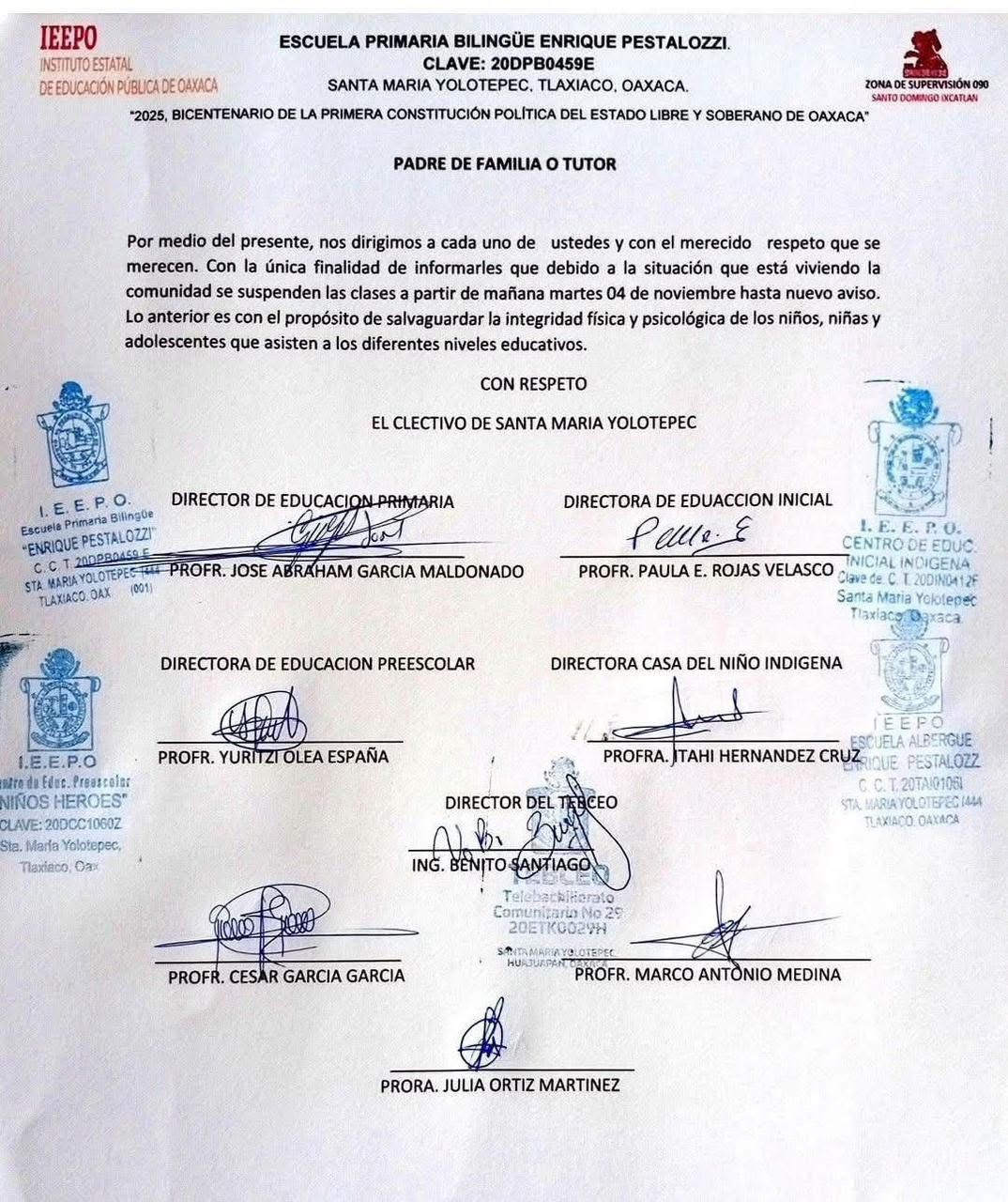 Suspenden clases en cinco escuelas de Santa María Yolotepec, Oaxaca ante escalada de conflicto agrario con Yosondúa