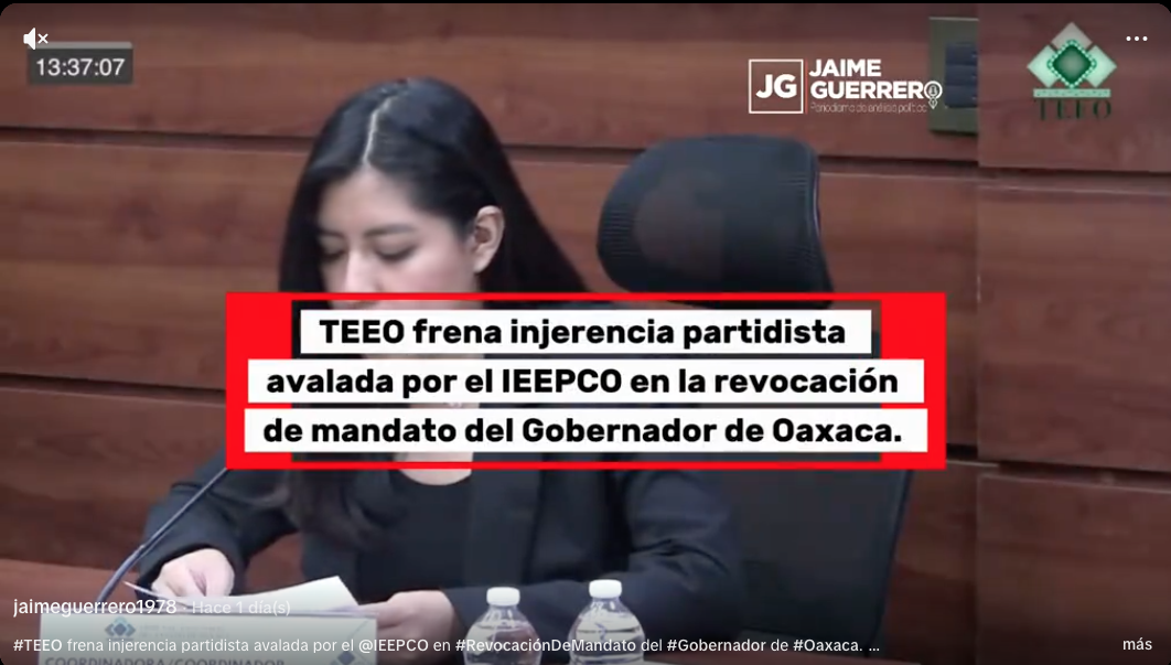TEEO frena injerencia partidista avalada por el IEEPCO en la revocación de mandato del Gobernador de Oaxaca