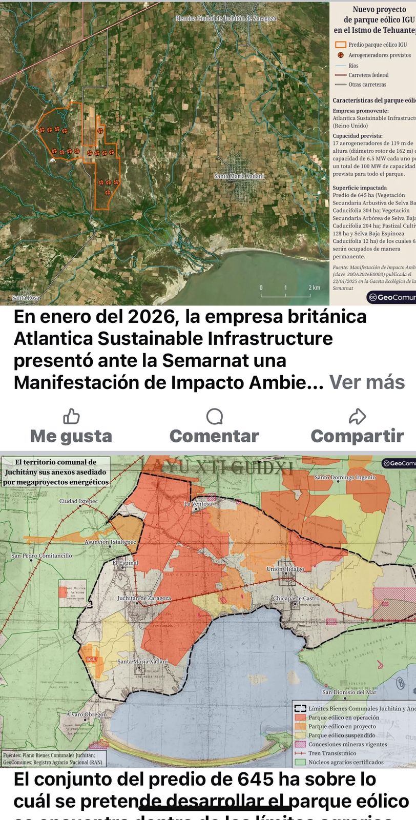 Alerta Geocomunes de nuevo proyecto eólico en 645 hectáreas de territorio oaxaqueño