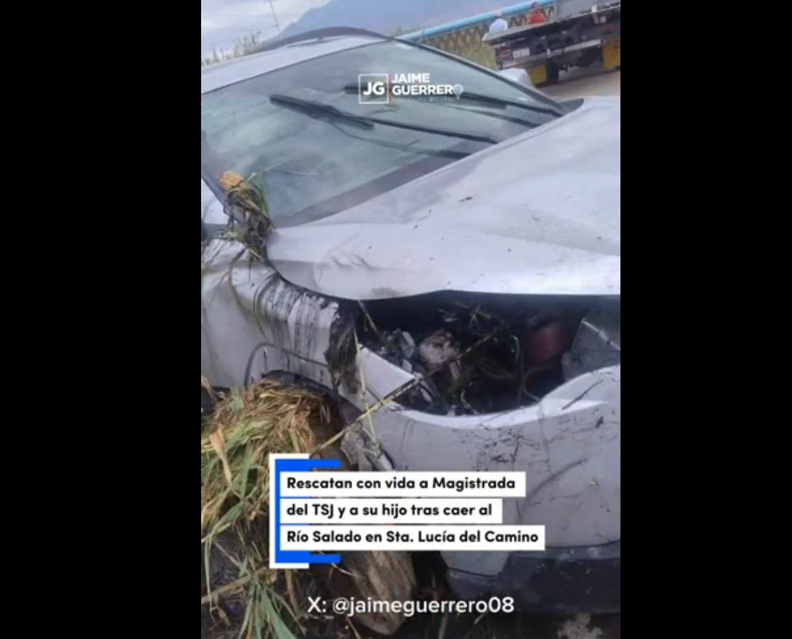 Rescatan con vida a Magistrada del TSJ y a su hijo tras caer al Río Salado en Sta. Lucía del Camino