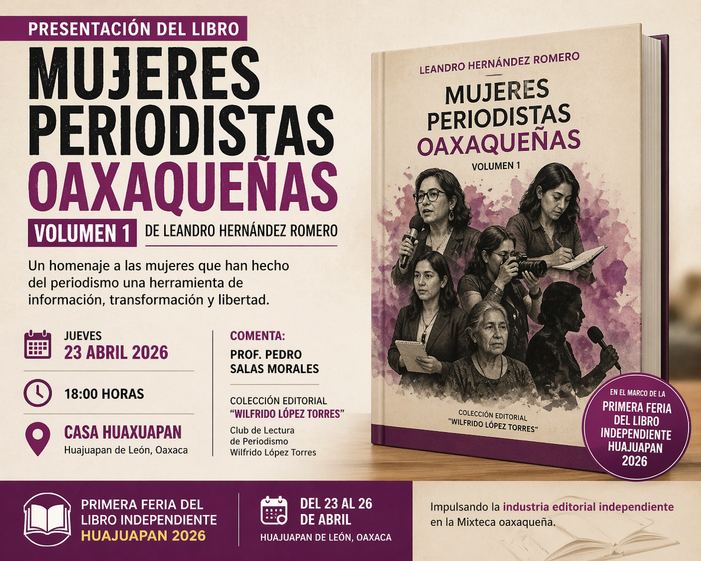 Presentarán en Huajuapan, la obra “Mujeres Periodistas Oaxaqueñas” del periodista Leandro Hernández Romero