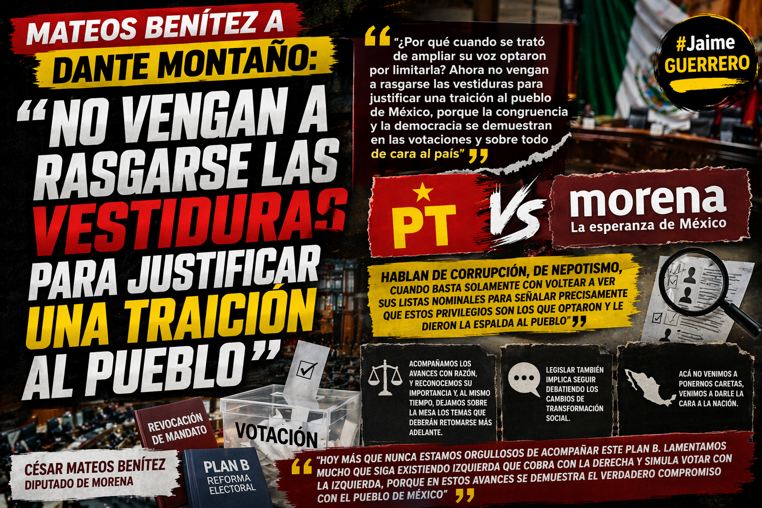 Mateos Benítez a Dante Montaño: “No vengan a rasgarse las vestiduras para justificar una traición al pueblo”