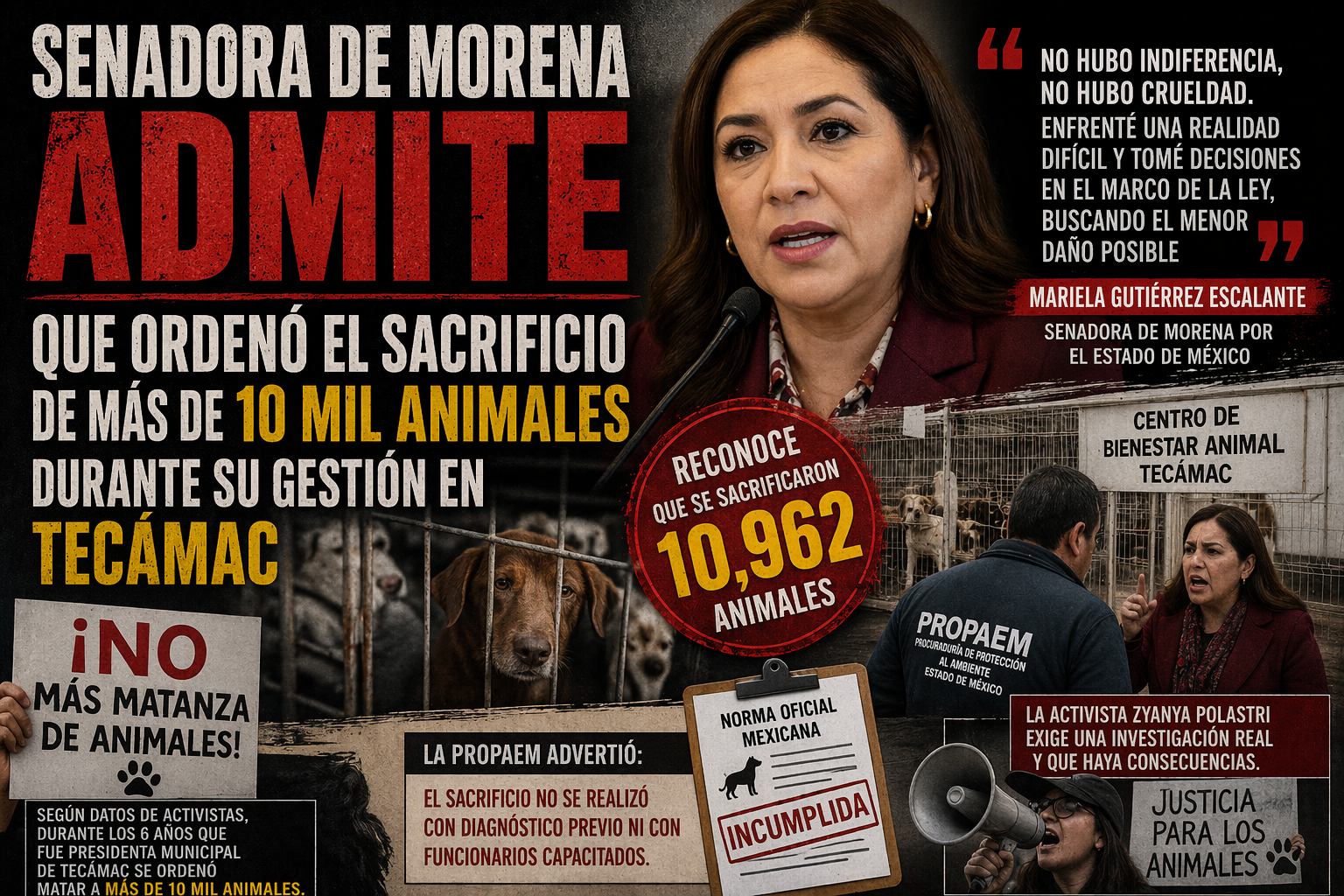 Senadora de Morena admite sacrificio de más de 10 mil animales en Tecámac