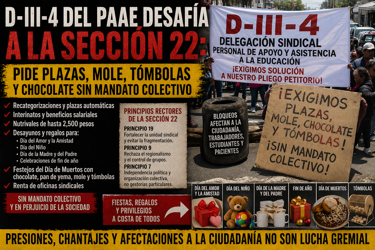 D-III-4 del PAAE desafía a la Sección 22: pide plazas, mole, tómbolas y chocolate
