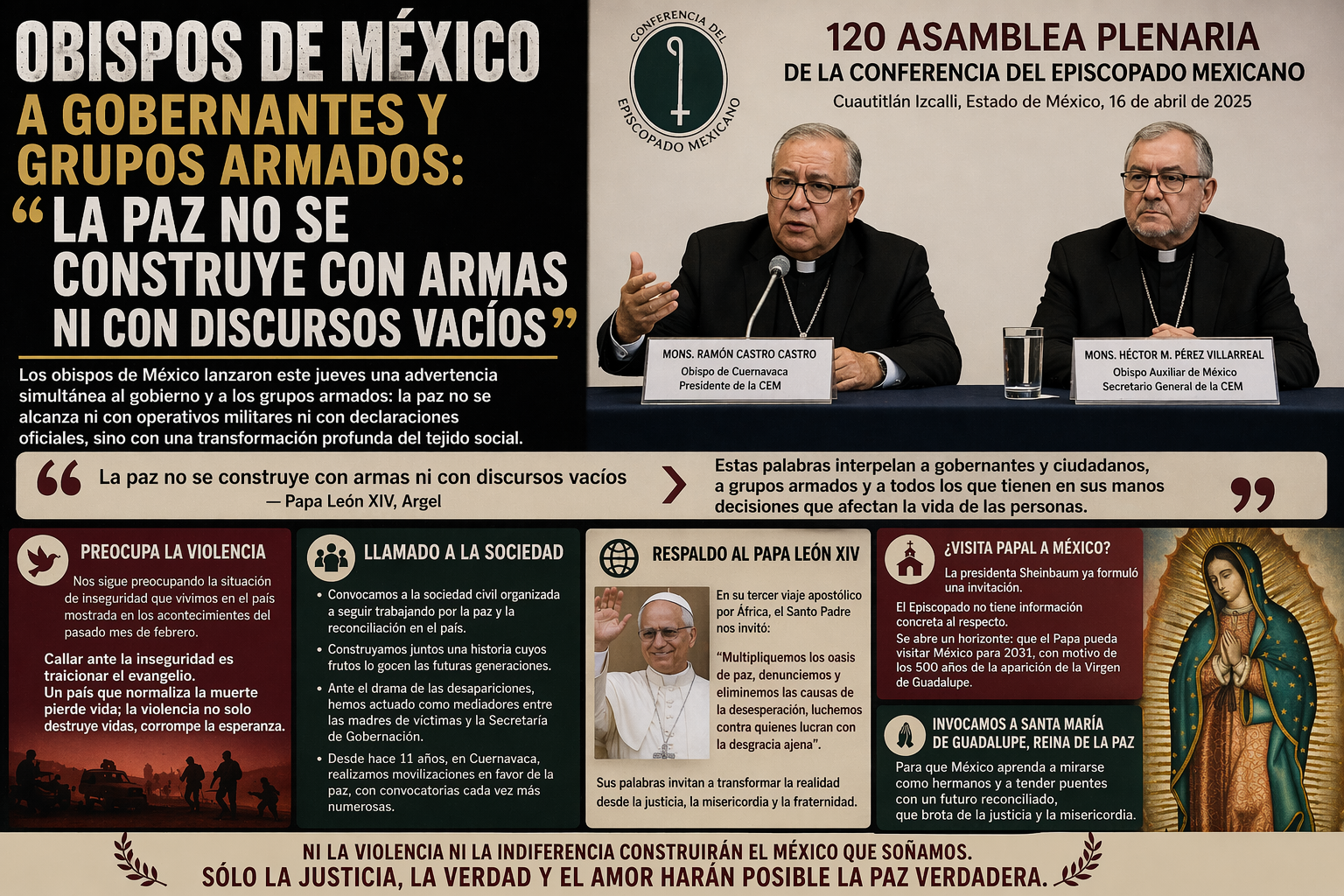 Obispos de México a gobernantes y grupos armados: “La paz no se construye con armas ni con discursos vacíos”