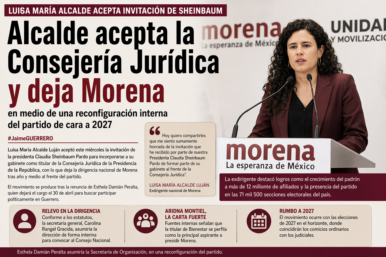 Alcalde acepta la Consejería Jurídica y deja Morena en medio de una reconfiguración interna del partido de cara a 2027