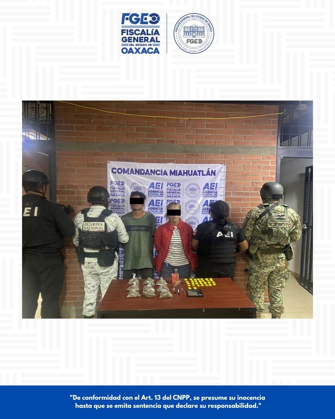 *Ejecuta FGEO tres cateos en Miahuatlán de Porfirio Díaz; aseguran drogas, armas de fuego y detienen a tres personas*