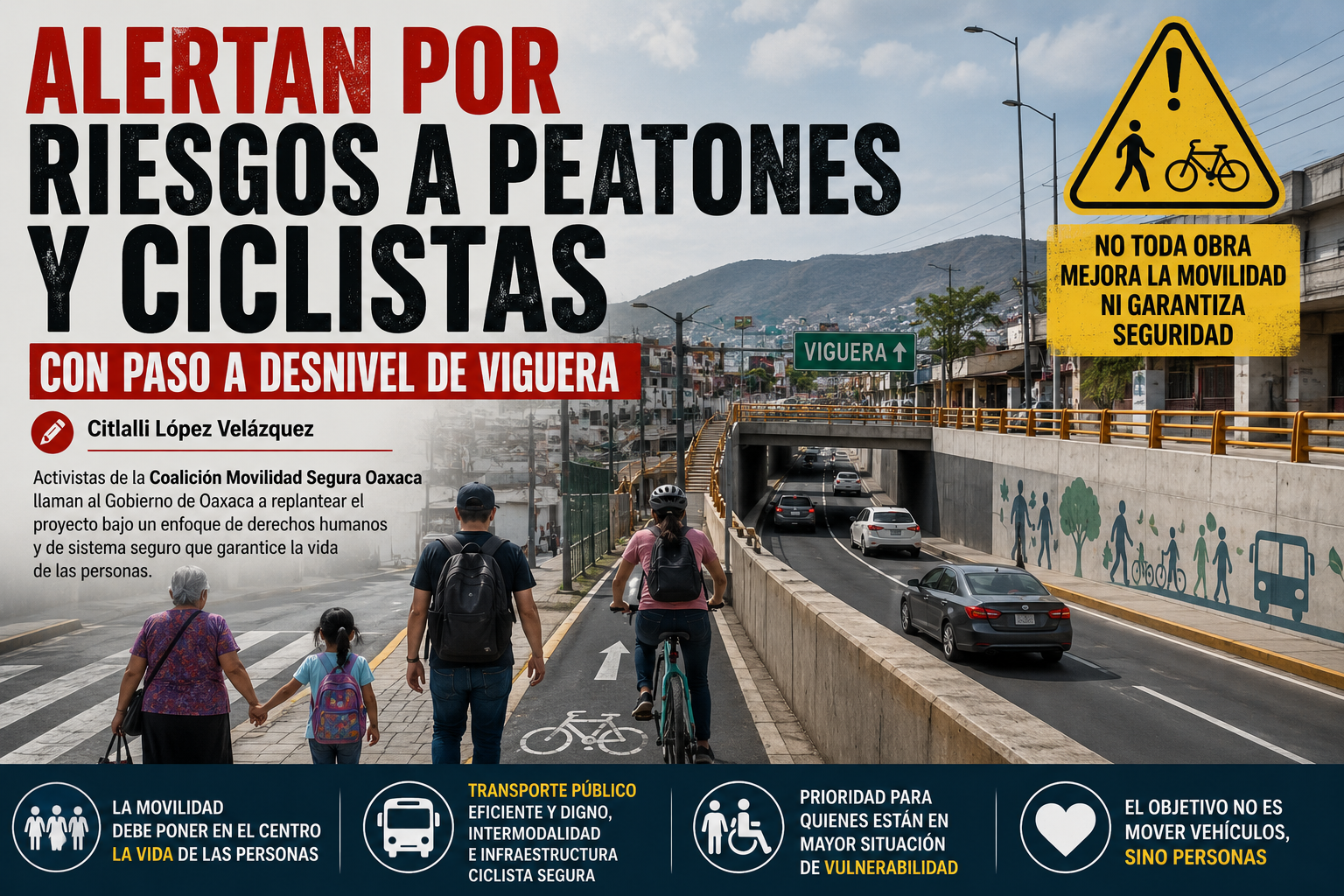 Alertan por riesgos a peatones y ciclistas con paso a desnivel de Viguera