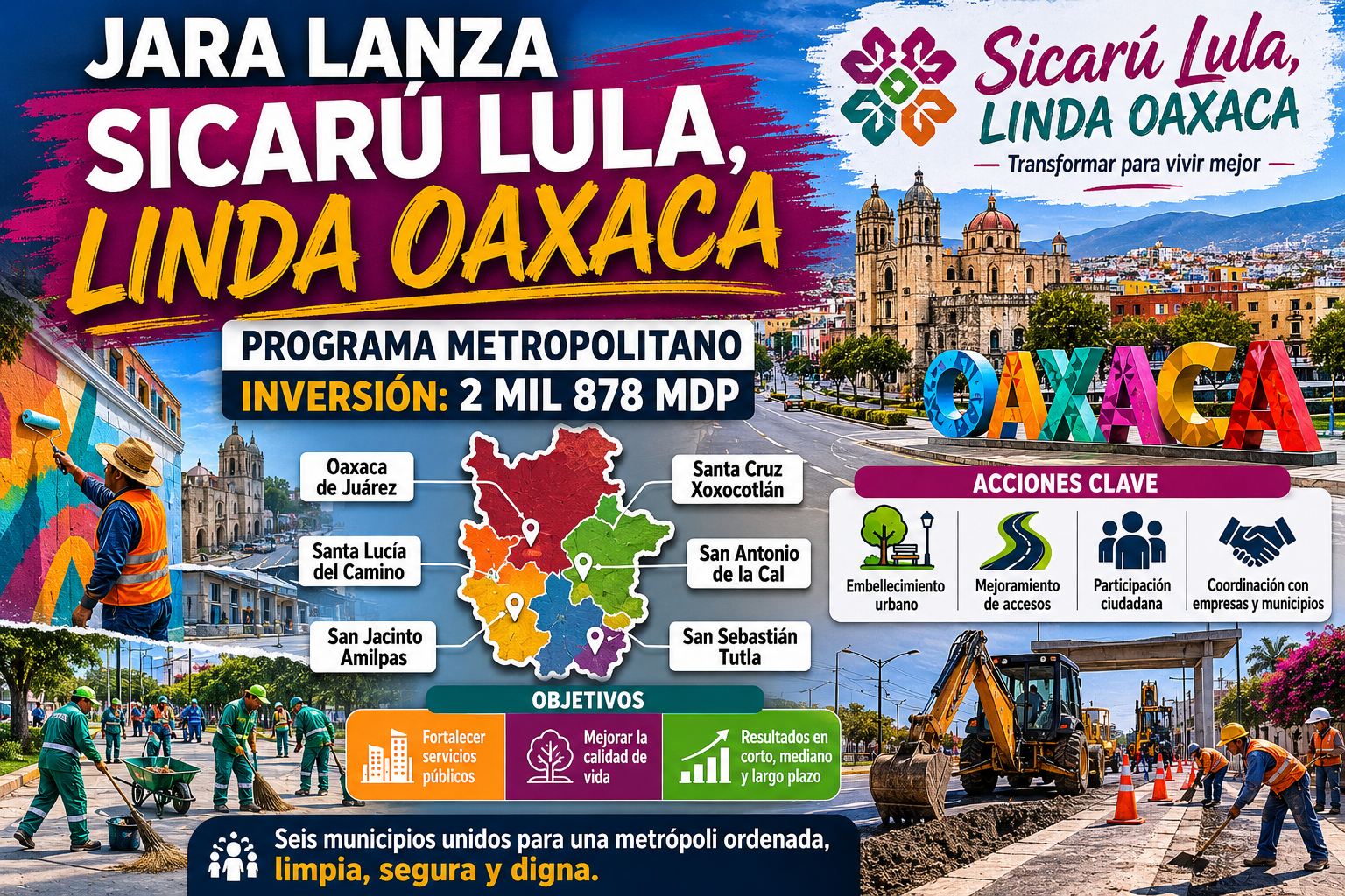 Jara lanza “Sicarú Lula, Linda Oaxaca”, programa metropolitano con inversión de 2 mil 878 mdp