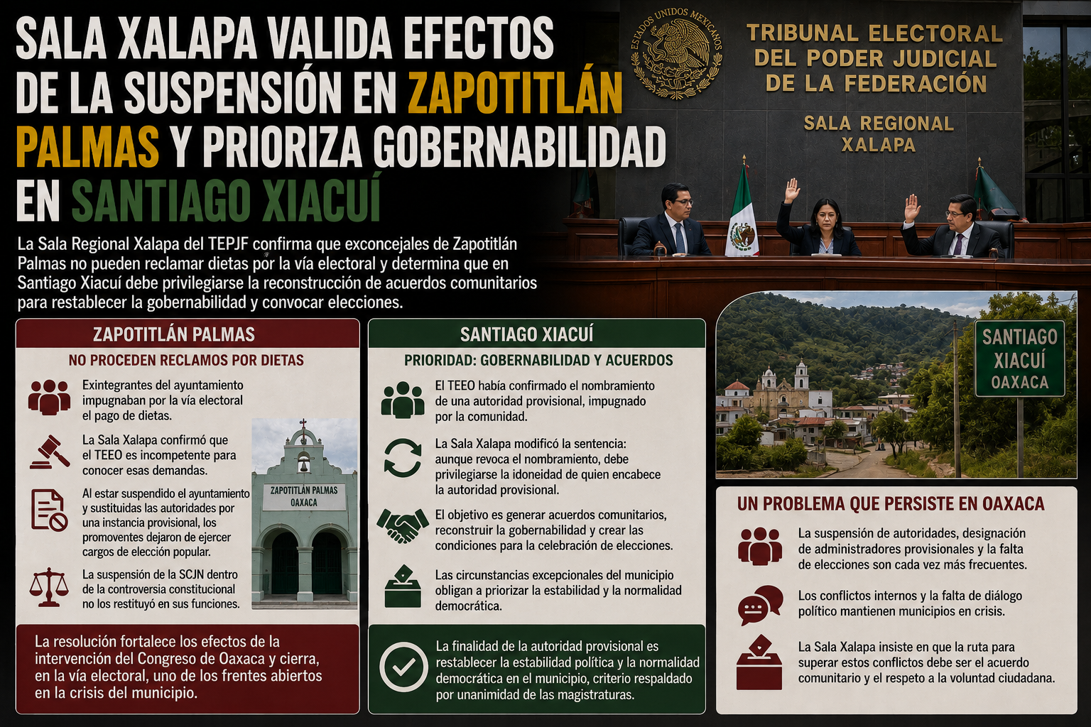 Sala Xalapa frena cobro de dietas a exediles de Zapotitlán Palmas y ordena priorizar paz social en Xiacuí