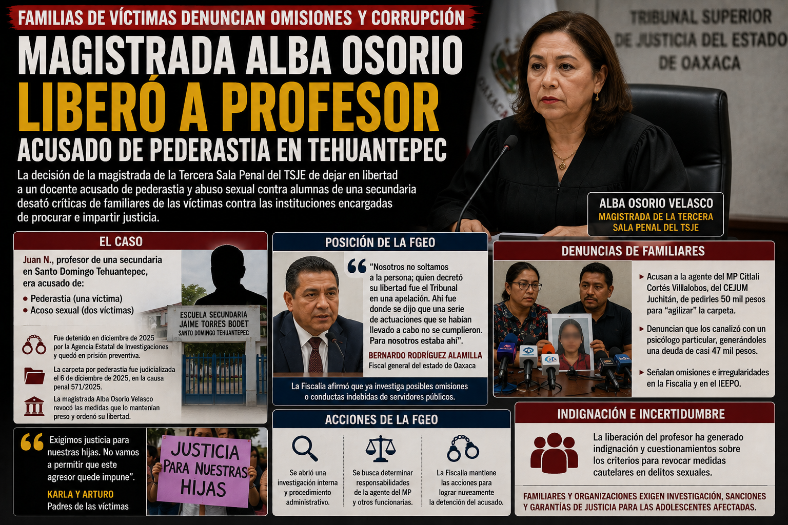 Corrupción y fallas procesales liberan a profesor acusado de pederastia en Tehuantepec; exigen investigar a magistrada y ministerios públicos