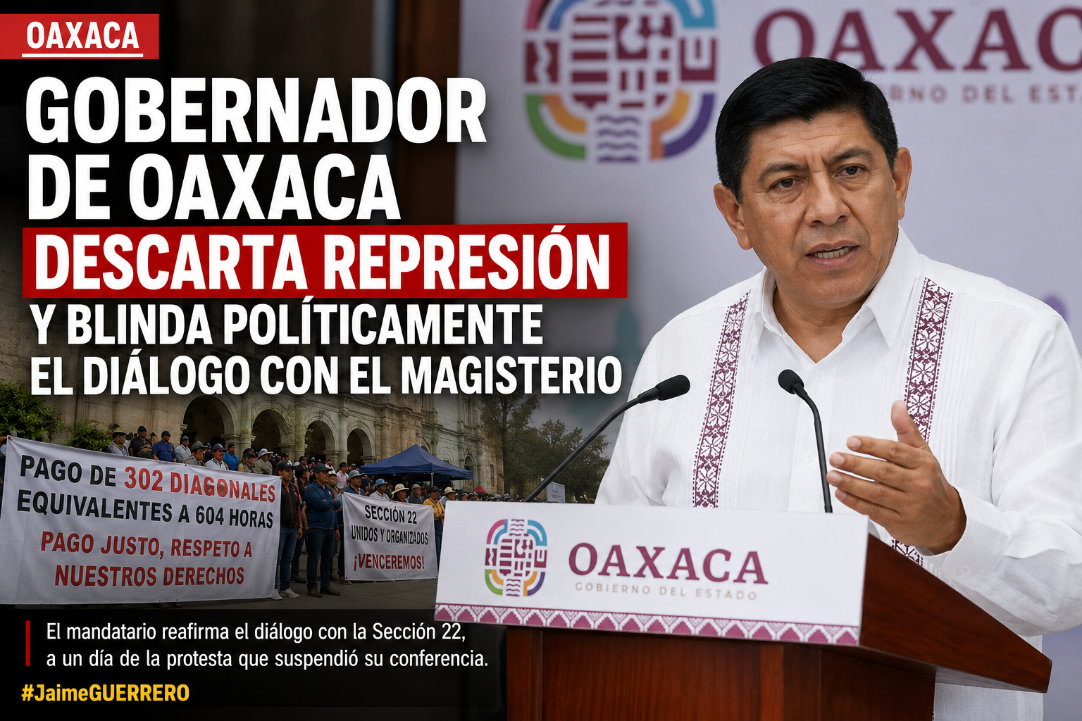 Gobernador minimiza protesta magisterial en su mañanera; IEEPO retiene 302 horas laborales a docentes de Educación Física