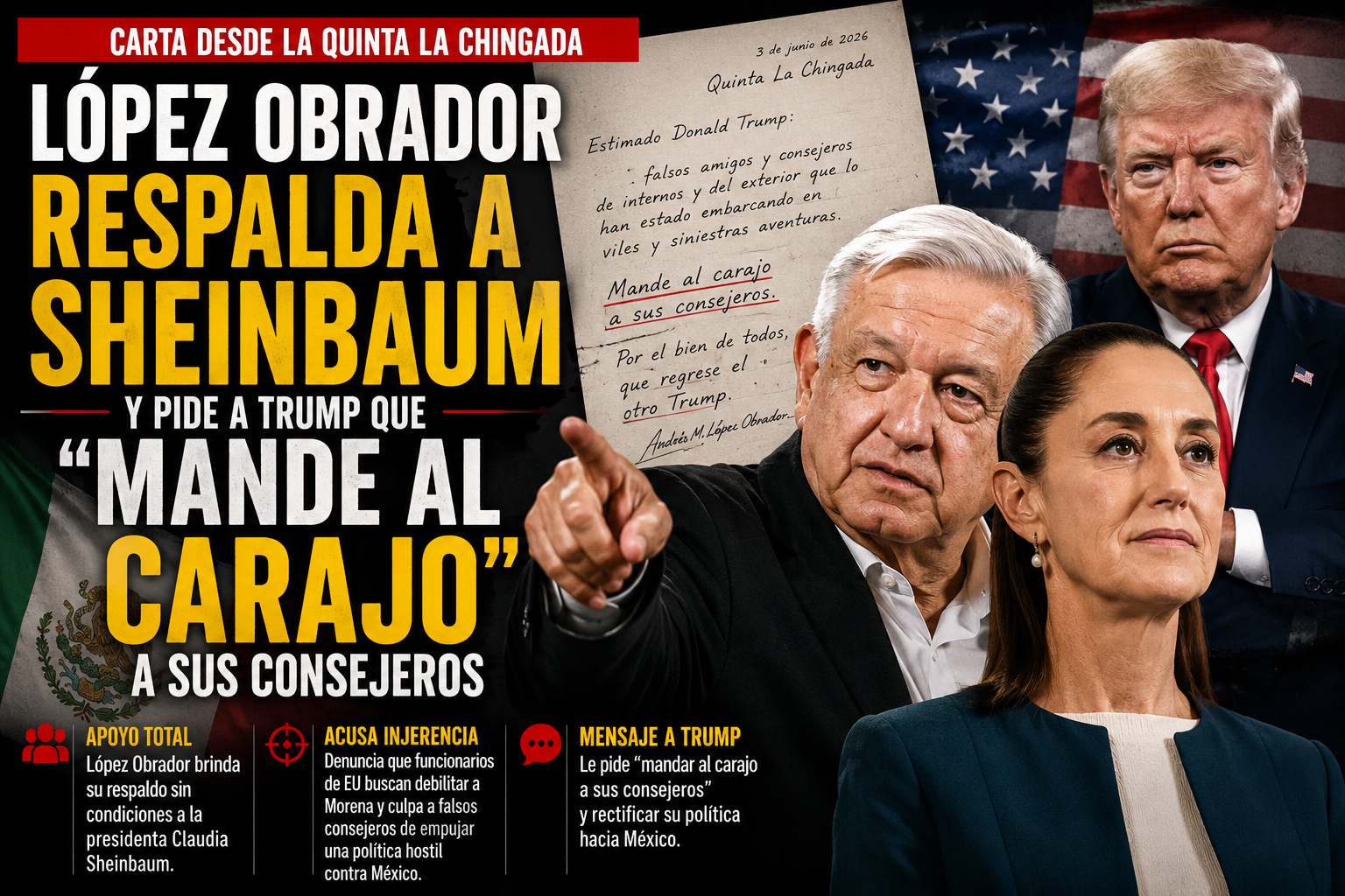 López Obrador respalda a Sheinbaum y pide a Trump que “mande al carajo” a sus consejeros