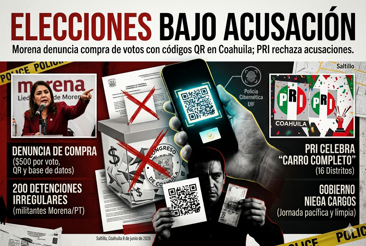Morena denuncia compra de votos con códigos QR en Coahuila; PRI rechaza acusaciones