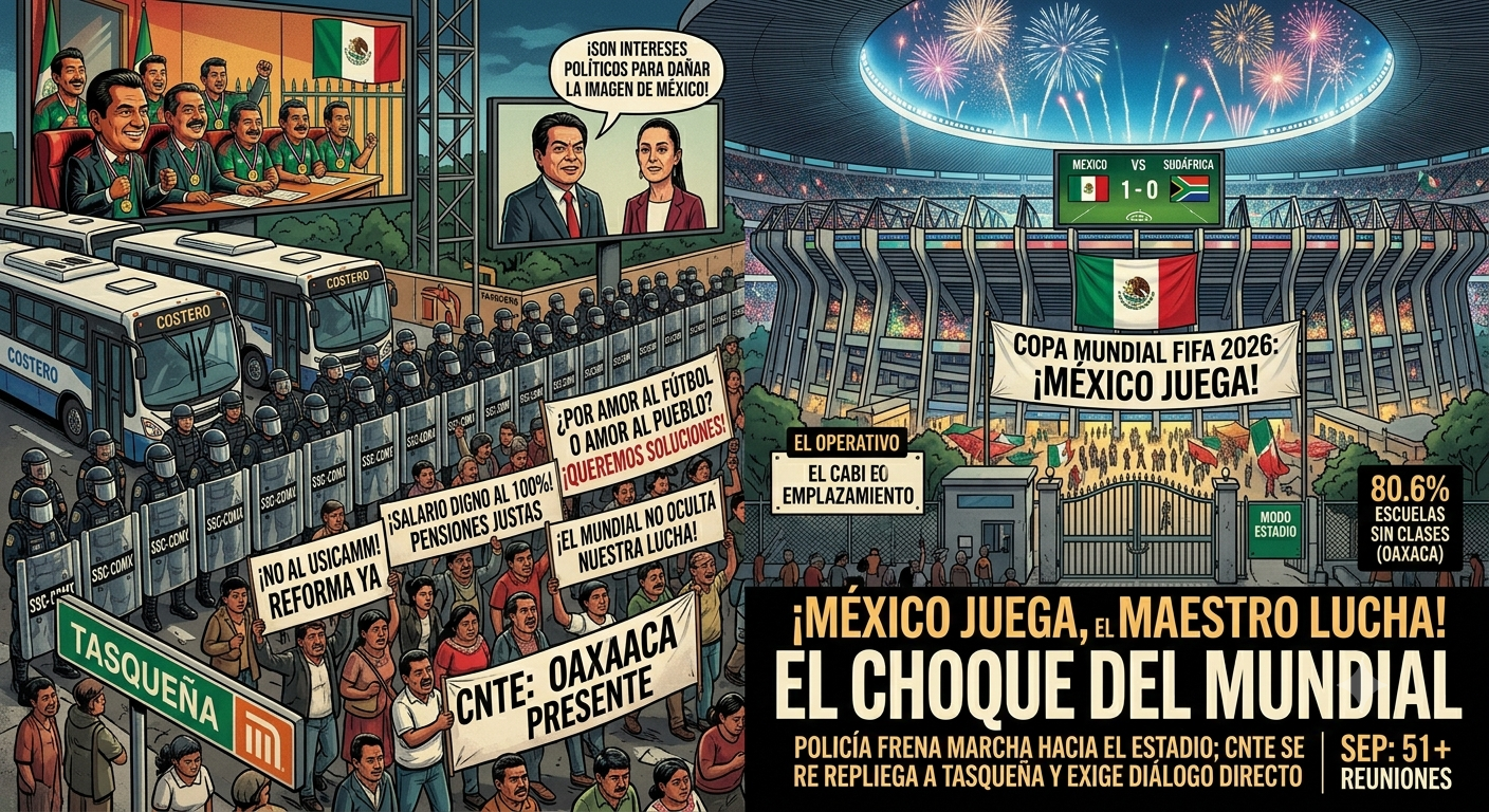 Policía frena marcha de la CNTE hacia el Estadio Ciudad de México; maestros se repliegan a Tasqueña