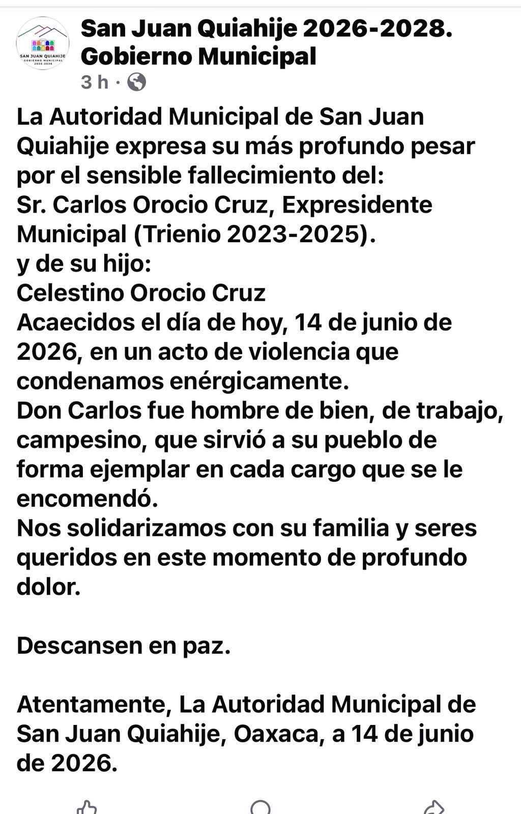 Exigencia de justicia en San Juan Quiahije