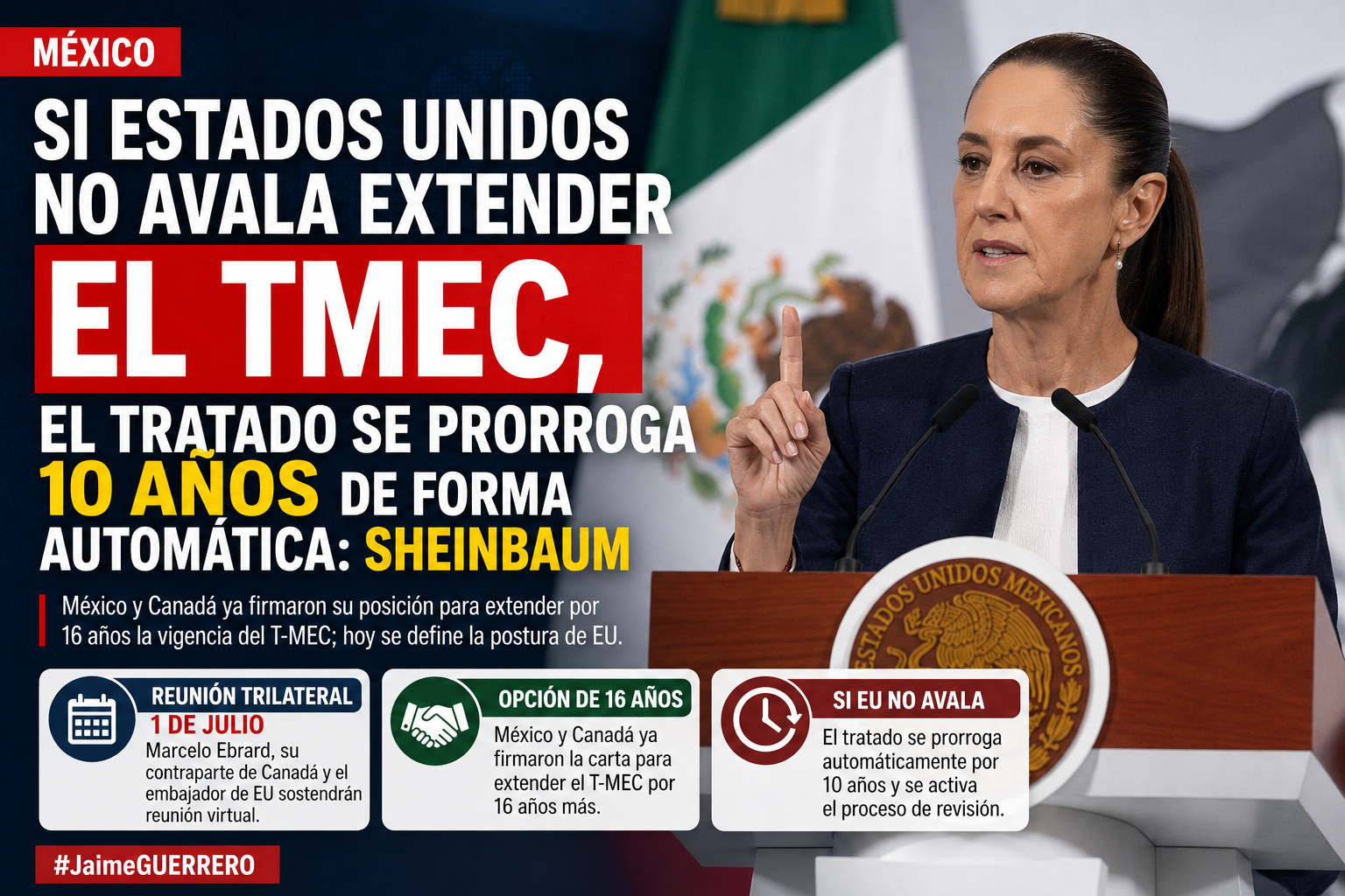 Trump frena renovación del T-MEC a 16 años y empuja a México y Canadá a una década de revisiones