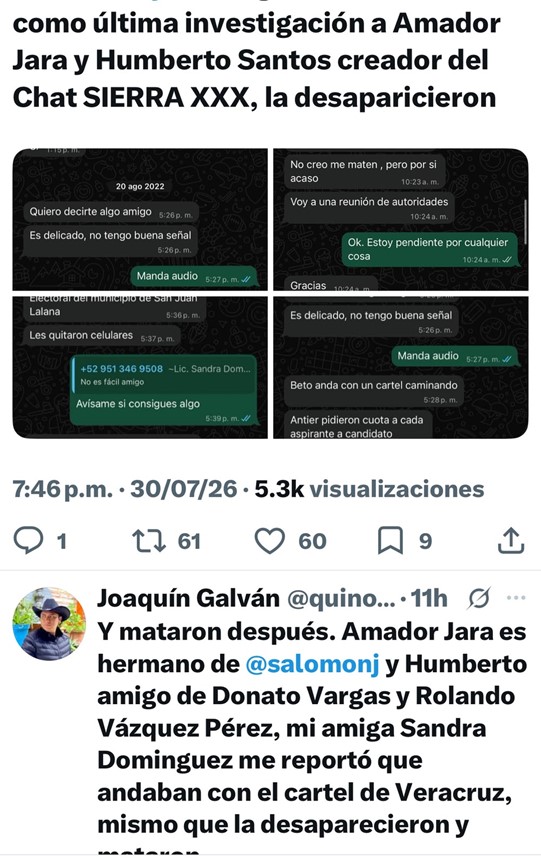 Capturas de pantalla publicadas por Joaquín Galván en X