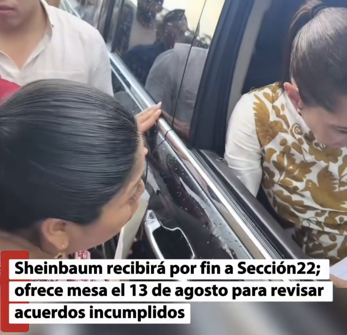 Sección 22 intercepta convoy de Sheinbaum en Suchilquitongo; arrancan promesa de mesa resolutiva para agosto